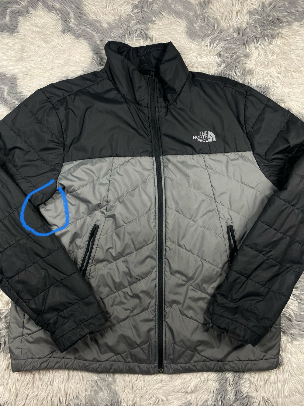 The North Face Jacket Mens sz XL Gray Insulated Quilted Outdoor Couple Defects
